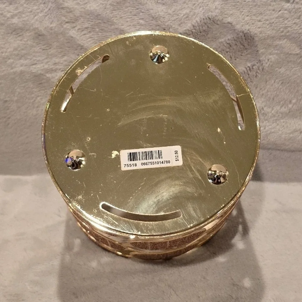 Bath & Body Works Gold Rose Gold Glitter Pumpkin 3-Wick Candle Holder Fall Decor